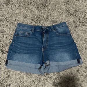 H&M Dark Blue High Waist Rolled Cuff Denim Shorts
